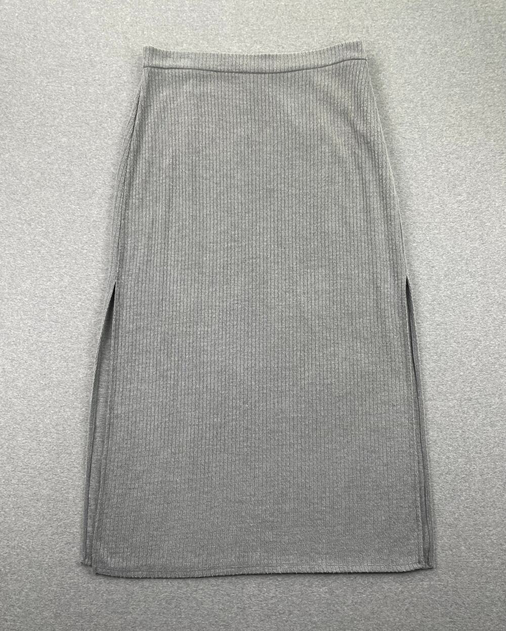 Halogen Maxi Skirt Womens L Gray Rib Sweater Knit Minimalist Capsule Side Slits